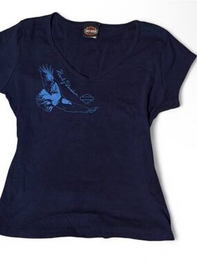 Harley Davidson Navy Blue Graphic Eagle Baby Tee